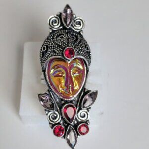Boho Iridescent Silver Bali Goddess Ring Sz 8.5 - 9